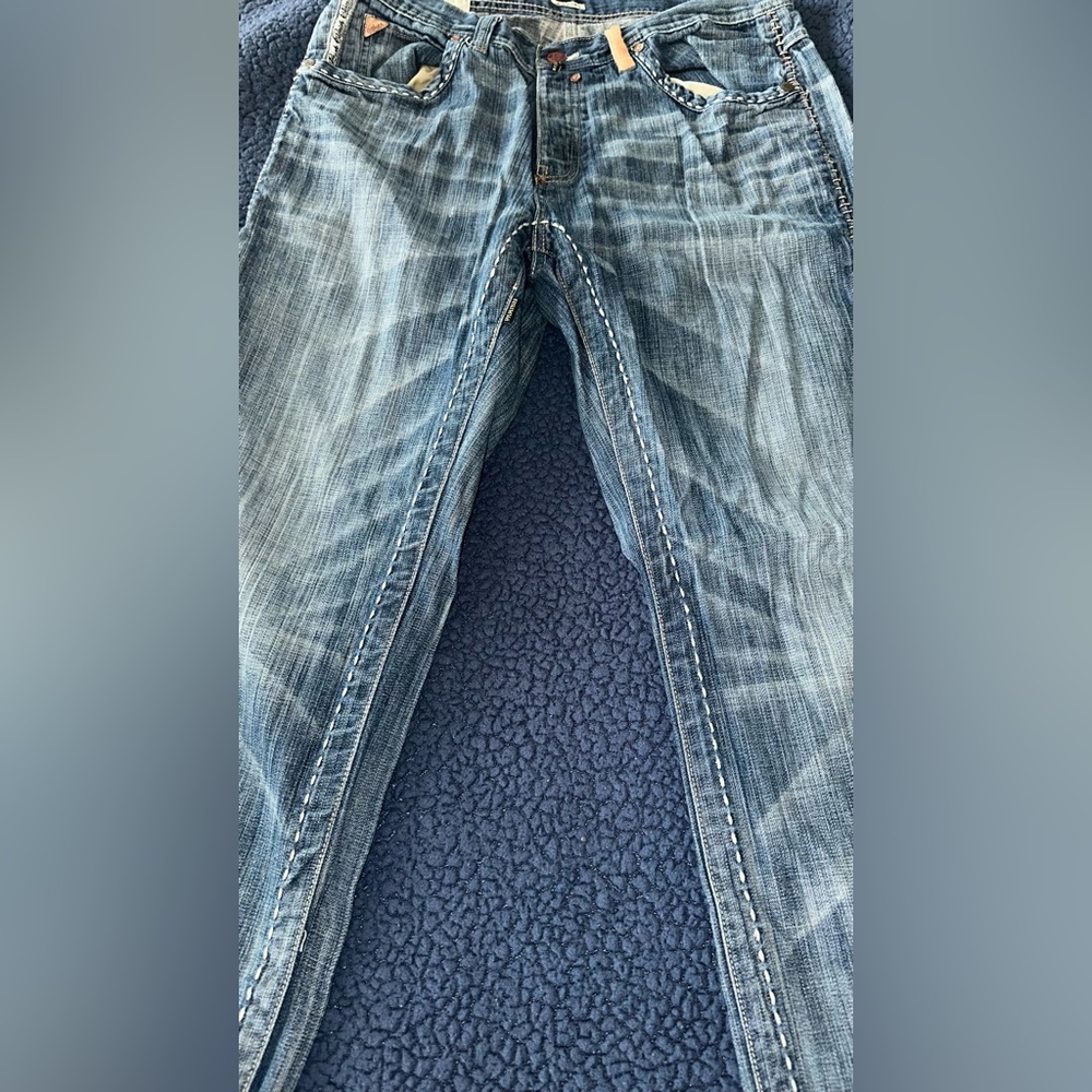 Blue Bootcut Jeans with Vintage Fading